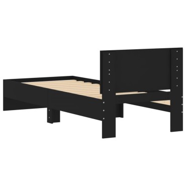 vidaXL Πλαίσιο Κρεβατιού με Κεφαλάρι Μαύρο 90x200cm Επεξεργ. Ξύλο 1 τεμ. - Μονό