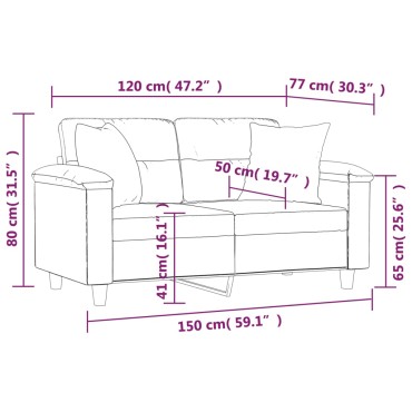 vidaXL Καναπές Διθέσιος Beige Ύφασμα Μικροϊνών με Μαξιλάρια 210x77x80cm 1 τεμ.