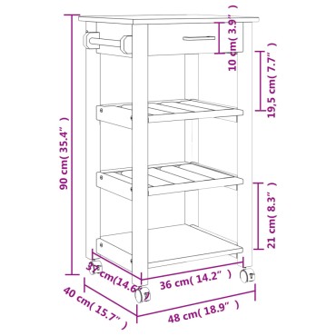 vidaXL Τρόλεϊ Κουζίνας MONZA 48x40x90cm από Μασίφ Ξύλο Πεύκου 1 τεμ.