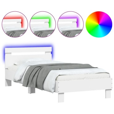vidaXL Πλαίσιο Κρεβατιού με Κεφαλάρι και LED Λευκό 90x200cm 1 τεμ. - Μονό