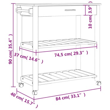vidaXL Τρόλεϊ Κουζίνας MONZA 84x40x90cm από Μασίφ Ξύλο Πεύκου 1 τεμ.