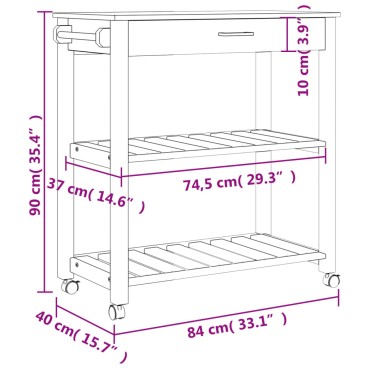 vidaXL Τρόλεϊ Κουζίνας MONZA 84x40x90cm από Μασίφ Ξύλο Πεύκου 1 τεμ.
