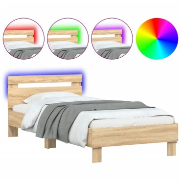 vidaXL Πλαίσιο Κρεβατιού με Κεφαλάρι/LED Sonoma δρυς 90x200cm 1 τεμ. - Μονό