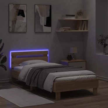 vidaXL Πλαίσιο Κρεβατιού με Κεφαλάρι/LED Sonoma δρυς 90x200cm 1 τεμ. - Μονό