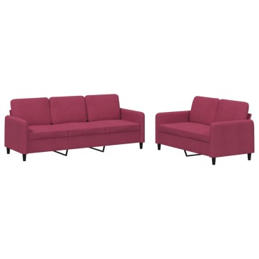 vidaXL Σαλόνι Σετ 2 τεμ. Μπορντό από Βελούδο 138x77x80cm  Διθέσιος Τριθέσιος