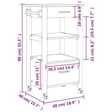 vidaXL Τρόλεϊ Κουζίνας MONZA 48x40x88,5cm από Μασίφ Ξύλο Πεύκου 1 τεμ.