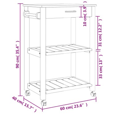 vidaXL Τρόλεϊ Κουζίνας MONZA 60x40x90cm από Μασίφ Ξύλο Πεύκου 1 τεμ.