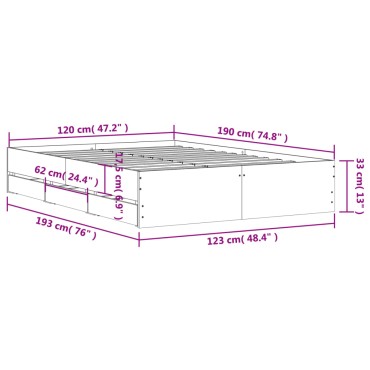 vidaXL Πλαίσιο Κρεβατιού με συρτάρια Καφέ δρυς 120x190εκ.Επεξ. Ξύλο