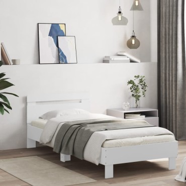 vidaXL Πλαίσιο Κρεβατιού με Κεφαλάρι/LED Λευκό 90x190cm 1 τεμ. - Μονό