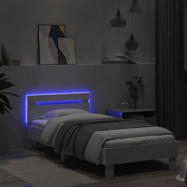 vidaXL Πλαίσιο Κρεβατιού με Κεφαλάρι/LED Λευκό 90x190cm 1 τεμ. - Μονό