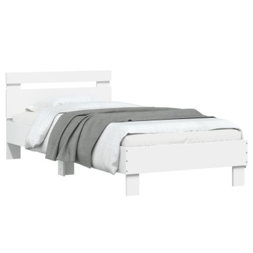 vidaXL Πλαίσιο Κρεβατιού με Κεφαλάρι/LED Λευκό 90x190cm 1 τεμ. - Μονό