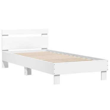 vidaXL Πλαίσιο Κρεβατιού με Κεφαλάρι/LED Λευκό 90x190cm 1 τεμ. - Μονό