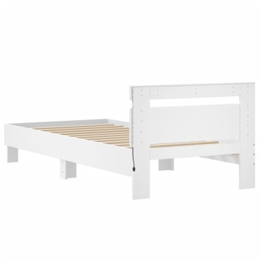 vidaXL Πλαίσιο Κρεβατιού με Κεφαλάρι/LED Λευκό 90x190cm 1 τεμ. - Μονό