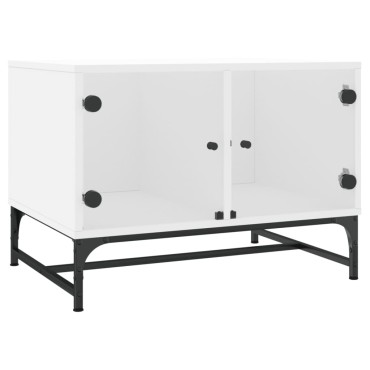 vidaXL Τραπεζάκι Σαλονιού Λευκό 68,5x50x50cm με Γυάλινες Πόρτες 1 τεμ.