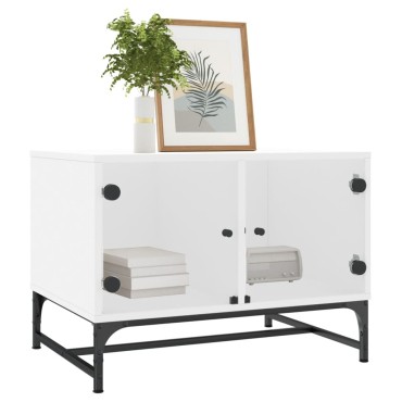 vidaXL Τραπεζάκι Σαλονιού Λευκό 68,5x50x50cm με Γυάλινες Πόρτες 1 τεμ.