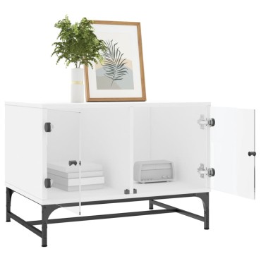 vidaXL Τραπεζάκι Σαλονιού Λευκό 68,5x50x50cm με Γυάλινες Πόρτες 1 τεμ.