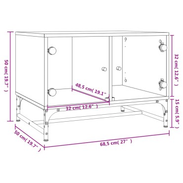 vidaXL Τραπεζάκι Σαλονιού Λευκό 68,5x50x50cm με Γυάλινες Πόρτες 1 τεμ.