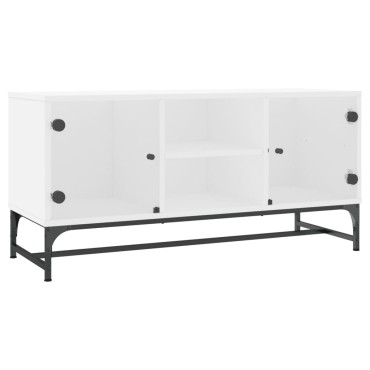 vidaXL Έπιπλο Τηλεόρασης Λευκό 102x37x50cm με Γυάλινες Πόρτες