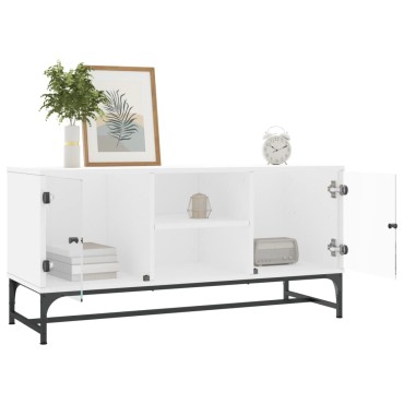 vidaXL Έπιπλο Τηλεόρασης Λευκό 102x37x50cm με Γυάλινες Πόρτες