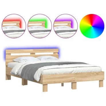 vidaXL Πλαίσιο Κρεβατιού με Κεφαλάρι/LED Sonoma δρυς 120x200cm 1 τεμ. - Μονό