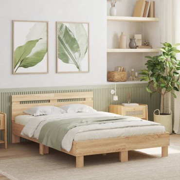 vidaXL Πλαίσιο Κρεβατιού με Κεφαλάρι/LED Sonoma δρυς 120x200cm 1 τεμ. - Μονό