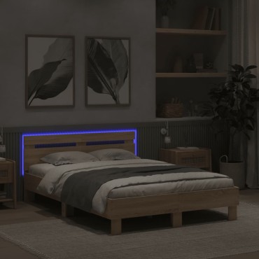 vidaXL Πλαίσιο Κρεβατιού με Κεφαλάρι/LED Sonoma δρυς 120x200cm 1 τεμ. - Μονό
