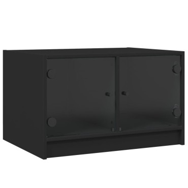 vidaXL Τραπεζάκι Σαλονιού Μαύρο 68x50x42cm με Γυάλινες Πόρτες 1 τεμ.