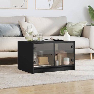 vidaXL Τραπεζάκι Σαλονιού Μαύρο 68x50x42cm με Γυάλινες Πόρτες 1 τεμ.