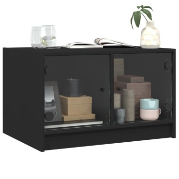 vidaXL Τραπεζάκι Σαλονιού Μαύρο 68x50x42cm με Γυάλινες Πόρτες 1 τεμ.