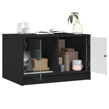 vidaXL Τραπεζάκι Σαλονιού Μαύρο 68x50x42cm με Γυάλινες Πόρτες 1 τεμ.