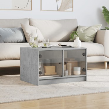 vidaXL Τραπεζάκι Σαλονιού Γκρι Σκυροδ. 68x50x42cm Γυάλινες Πόρτες 1 τεμ.