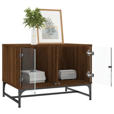 vidaXL Τραπεζάκι Σαλονιού Καφέ Δρυς 68,5x50x50cm με Γυάλινες Πόρτες 1 τεμ.