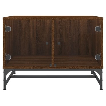 vidaXL Τραπεζάκι Σαλονιού Καφέ Δρυς 68,5x50x50cm με Γυάλινες Πόρτες 1 τεμ.