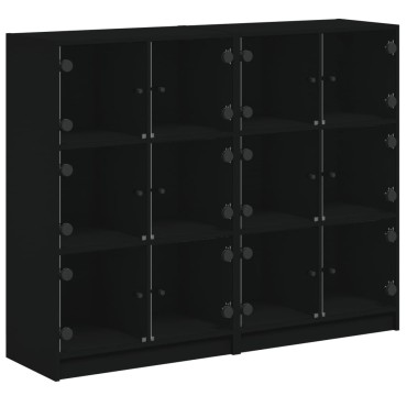vidaXL Βιβλιοθήκη με Πόρτες Μαύρη 136x37x109cm Επεξ. Ξύλο 1 τεμ.