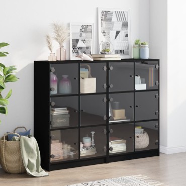 vidaXL Βιβλιοθήκη με Πόρτες Μαύρη 136x37x109cm Επεξ. Ξύλο 1 τεμ.