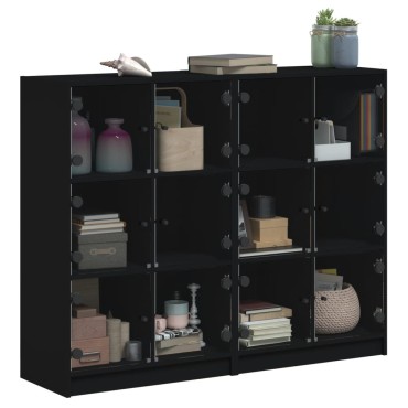 vidaXL Βιβλιοθήκη με Πόρτες Μαύρη 136x37x109cm Επεξ. Ξύλο 1 τεμ.