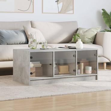vidaXL Τραπεζάκι Σαλονιού Γκρι Σκυροδ. 102x50x42cm Γυάλινες Πόρτες 1 τεμ.