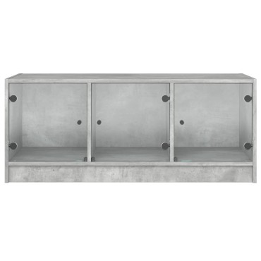 vidaXL Τραπεζάκι Σαλονιού Γκρι Σκυροδ. 102x50x42cm Γυάλινες Πόρτες 1 τεμ.