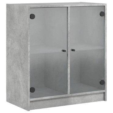 vidaXL Βοηθητικό Ντουλάπι Γκρι Σκυροδ. 68x37x75,5cm Γυάλινες Πόρτες 1 τεμ.
