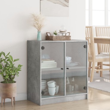 vidaXL Βοηθητικό Ντουλάπι Γκρι Σκυροδ. 68x37x75,5cm Γυάλινες Πόρτες 1 τεμ.