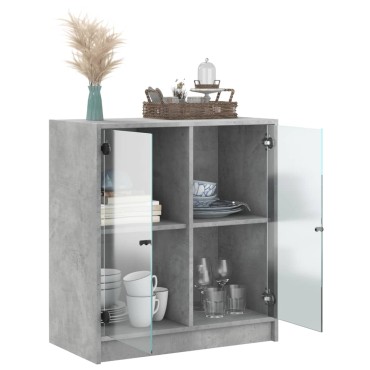 vidaXL Βοηθητικό Ντουλάπι Γκρι Σκυροδ. 68x37x75,5cm Γυάλινες Πόρτες 1 τεμ.