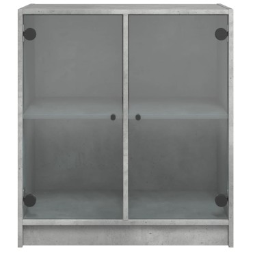 vidaXL Βοηθητικό Ντουλάπι Γκρι Σκυροδ. 68x37x75,5cm Γυάλινες Πόρτες 1 τεμ.