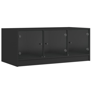 vidaXL Τραπεζάκι Σαλονιού Μαύρο 102x50x42cm με Γυάλινες Πόρτες 1 τεμ.