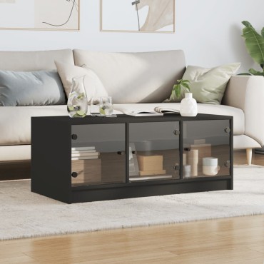 vidaXL Τραπεζάκι Σαλονιού Μαύρο 102x50x42cm με Γυάλινες Πόρτες 1 τεμ.