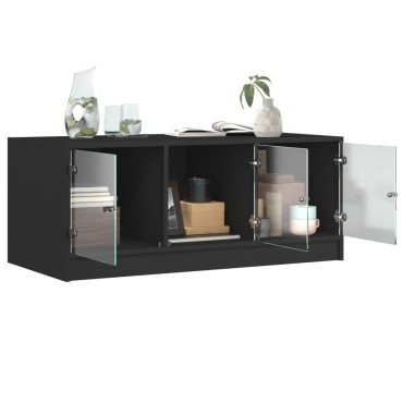 vidaXL Τραπεζάκι Σαλονιού Μαύρο 102x50x42cm με Γυάλινες Πόρτες 1 τεμ.