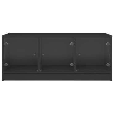 vidaXL Τραπεζάκι Σαλονιού Μαύρο 102x50x42cm με Γυάλινες Πόρτες 1 τεμ.