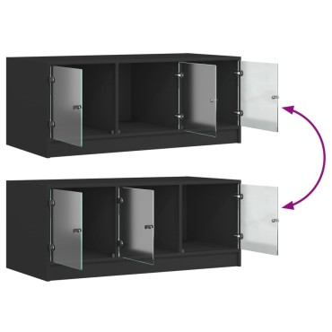 vidaXL Τραπεζάκι Σαλονιού Μαύρο 102x50x42cm με Γυάλινες Πόρτες 1 τεμ.