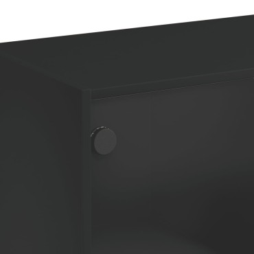 vidaXL Τραπεζάκι Σαλονιού Μαύρο 102x50x42cm με Γυάλινες Πόρτες 1 τεμ.