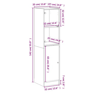 vidaXL Ντουλάπι Μαύρο 35x37x142cm με Γυάλινες Πόρτες 1 τεμ.