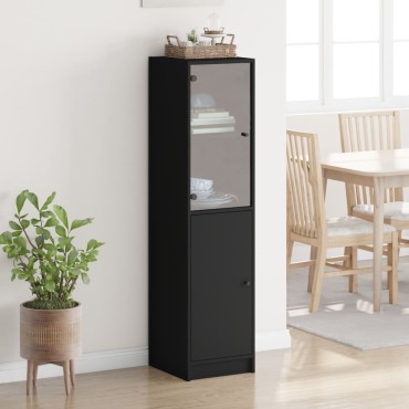 vidaXL Ντουλάπι Μαύρο 35x37x142cm με Γυάλινες Πόρτες 1 τεμ.